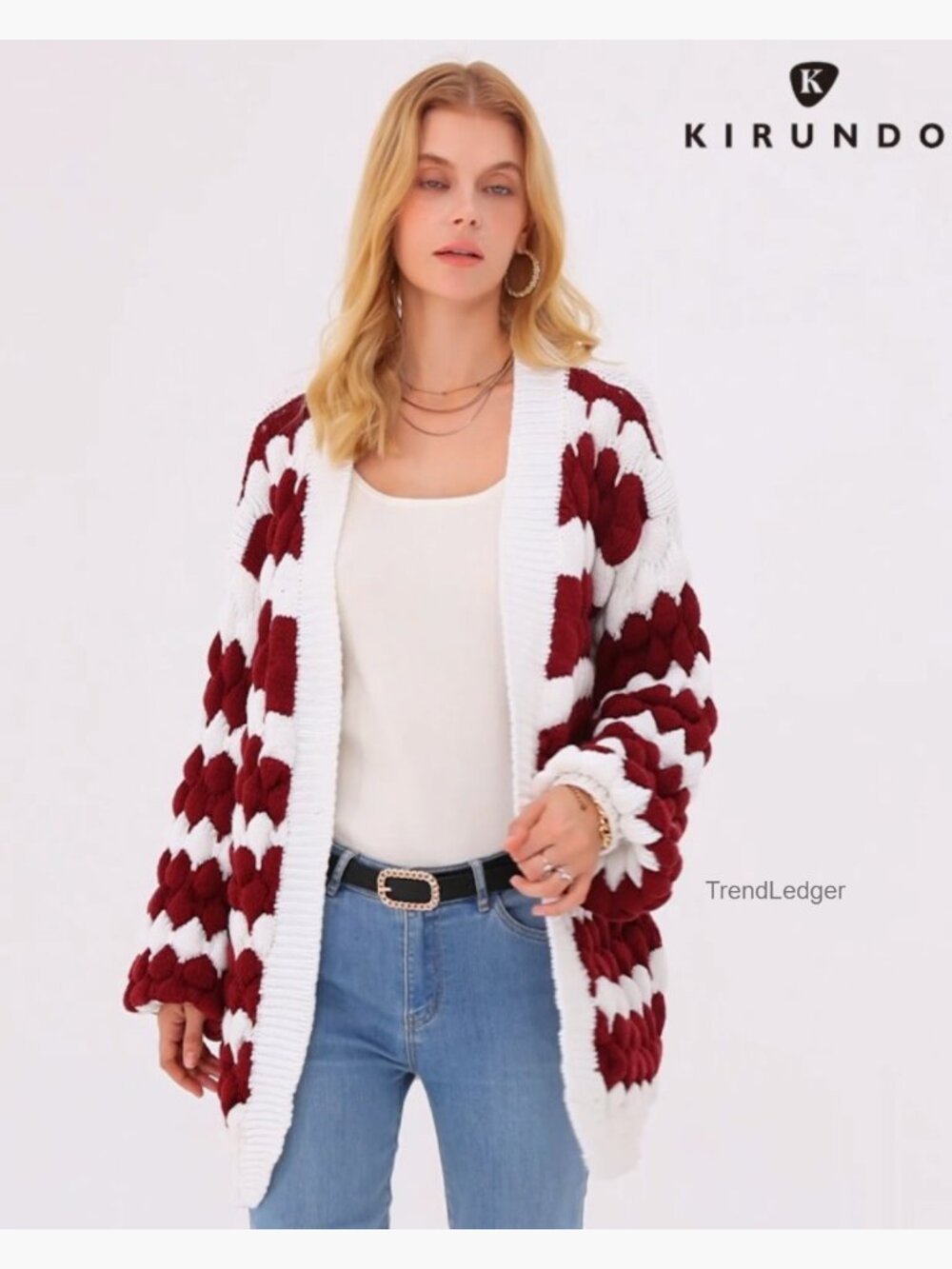 Chunky Cable Knit Lantern Sleeve Open Front Cardigan Sweater Coat - Picture 7 of 7